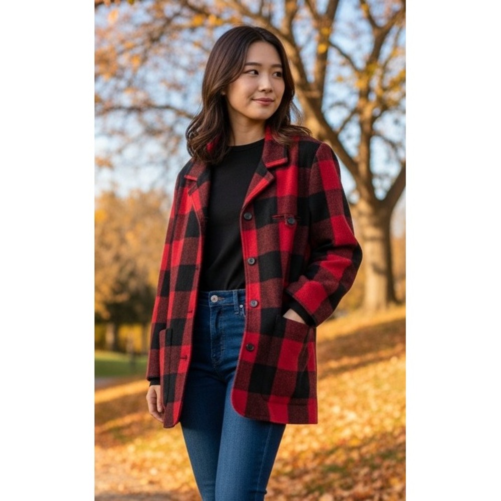 The Limited Plaid Wool Blazer Jacket Women's Buffalo Red Black Size XS/S Career‎